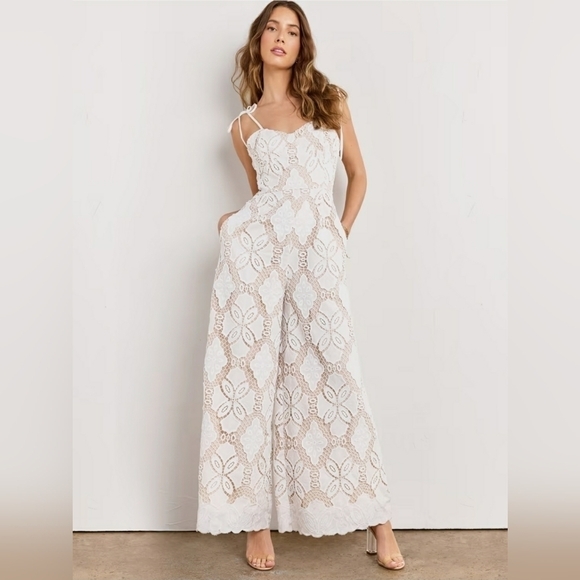 New York & Company Pants - NWT NY&Co Women's Just Me Tie Strap Sweetheart Neckline Crochet Jumpsuit, Size L